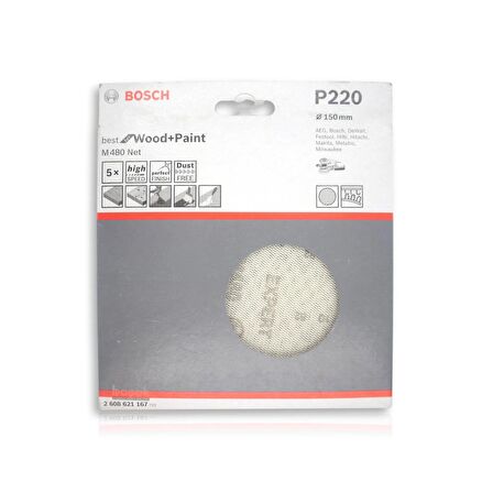 Bosch M480 Ağ Zımpara 150mm 220 Kum 5'li Paket 2608621167